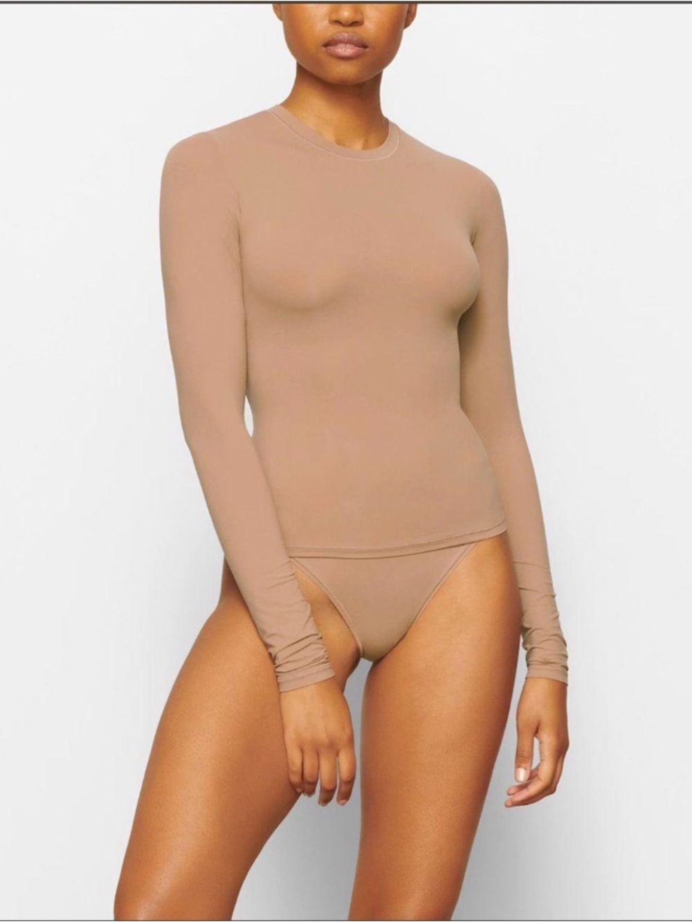 SKIMS Long Sleeve Crewneck Top in Taupe